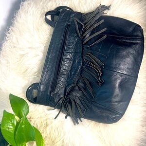 Black Leather Fringe Purse
